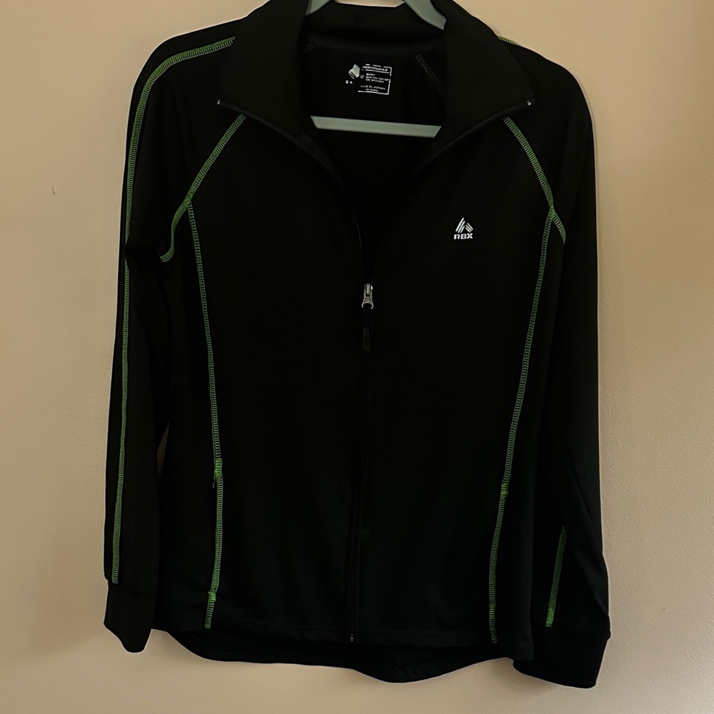Reebok Black and Green Zip Up Sweater